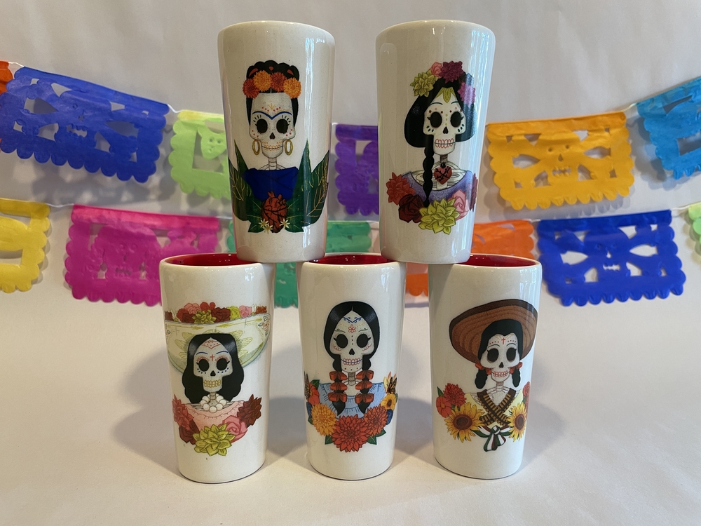 Catrina Shot Glass, Ceramic, Set of Five | Mugs, Shot Glasses and Coasters