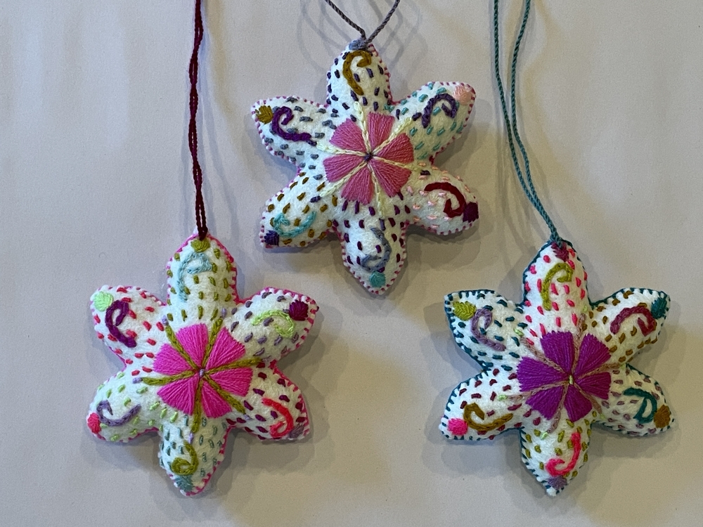 Colorful Snowflake Ornaments | Christmas Ornaments, Embroidered