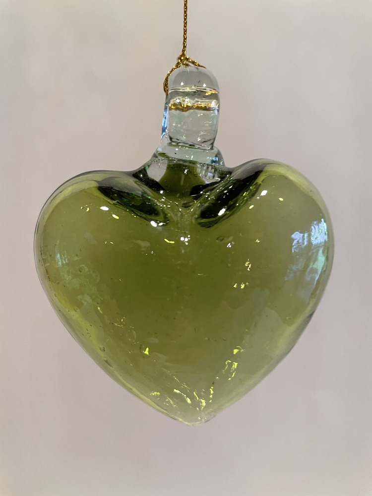 Mexican Blown Glass Heart Olive Green Blown Glass Hearts 