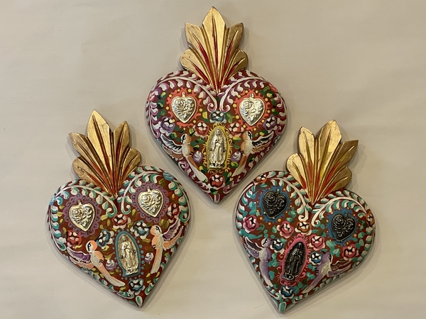 Hand Painted Heart with Doves | Milagro Woodcarvings