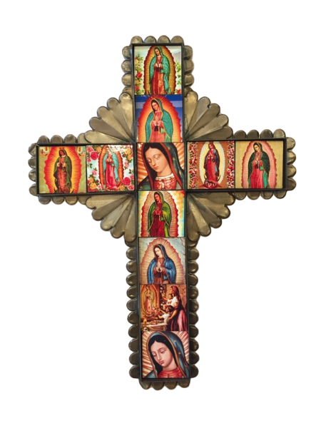 Tin Cross with Guadalupe Tiles, Large, S/2 | Mexican Crosses, Assorted