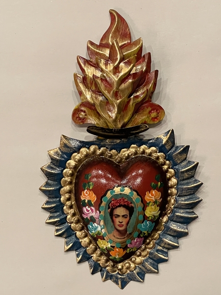 Sacred Heart with Frida Image, S/2 | Tin Sacred Hearts