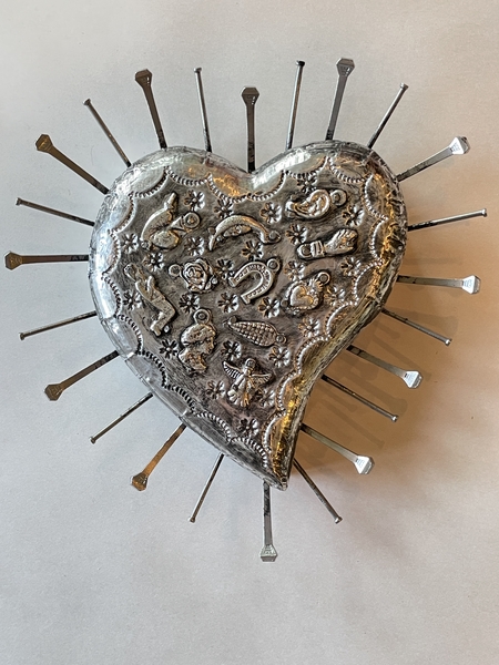 Sacred Heart with Nails, Silver | Milagro Woodcarvings