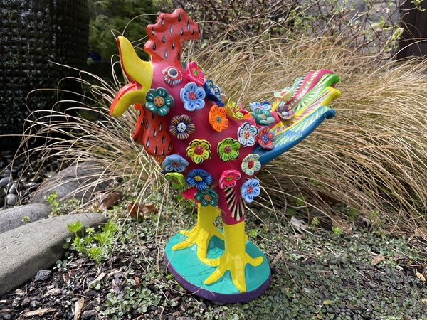 Rooster with Flowers, Medium | Crafted in Clay