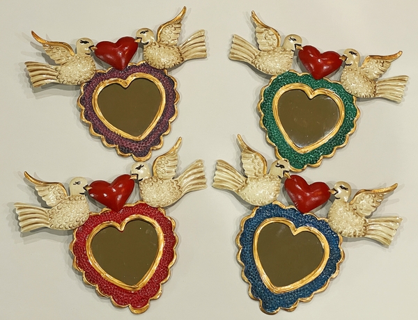 Love Dove Heart Mirror, S/4 | Religious Nichos and Tin Decor