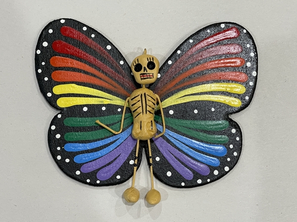 Rainbow Calavera Butterfly, S/6 | Day of the Dead Clay Work