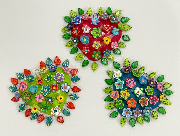 Heart with Flowers, Medium, S/2 | Ortega's Folk Art