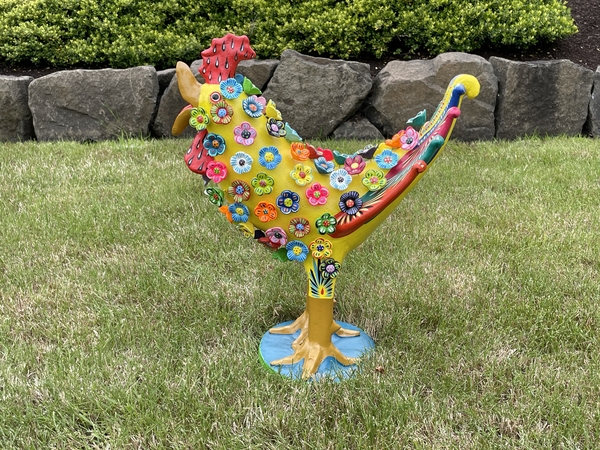 Rooster with Flowers, Large | Crafted in Clay