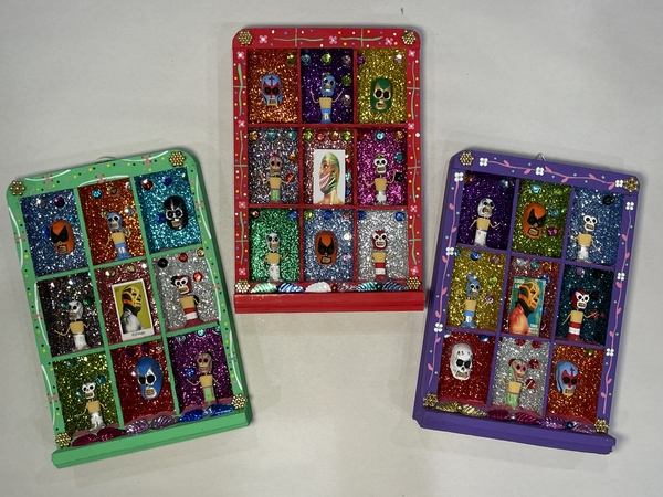 Lucha Nicho with Glitter, Set of Two | Day of the Dead Nichos and Tin Designs