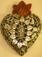 Image Sacred Heart with Milagros, Black, Large
