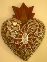 Image Sacred Heart with Milagros, Red, Large