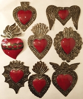 Image Set of 10 Tin Sacred Heart Ornaments, Traditional