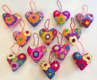 Image Embroidered Heart Ornament, S/3